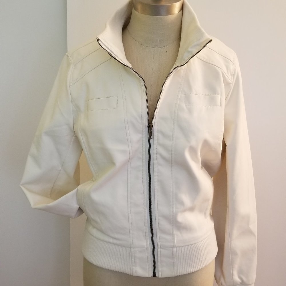 Women's Ambiance Ivory Faux Leather Jacket, Size L